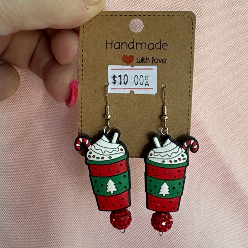 Handmade Festive Latte Christmas Cup Earrings - - Picture 12 of 13